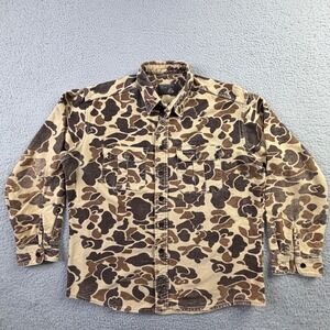 Rattlers Brand Frog Skin Camo Button Down Shirt Brown Tan Made in USA Mens Large